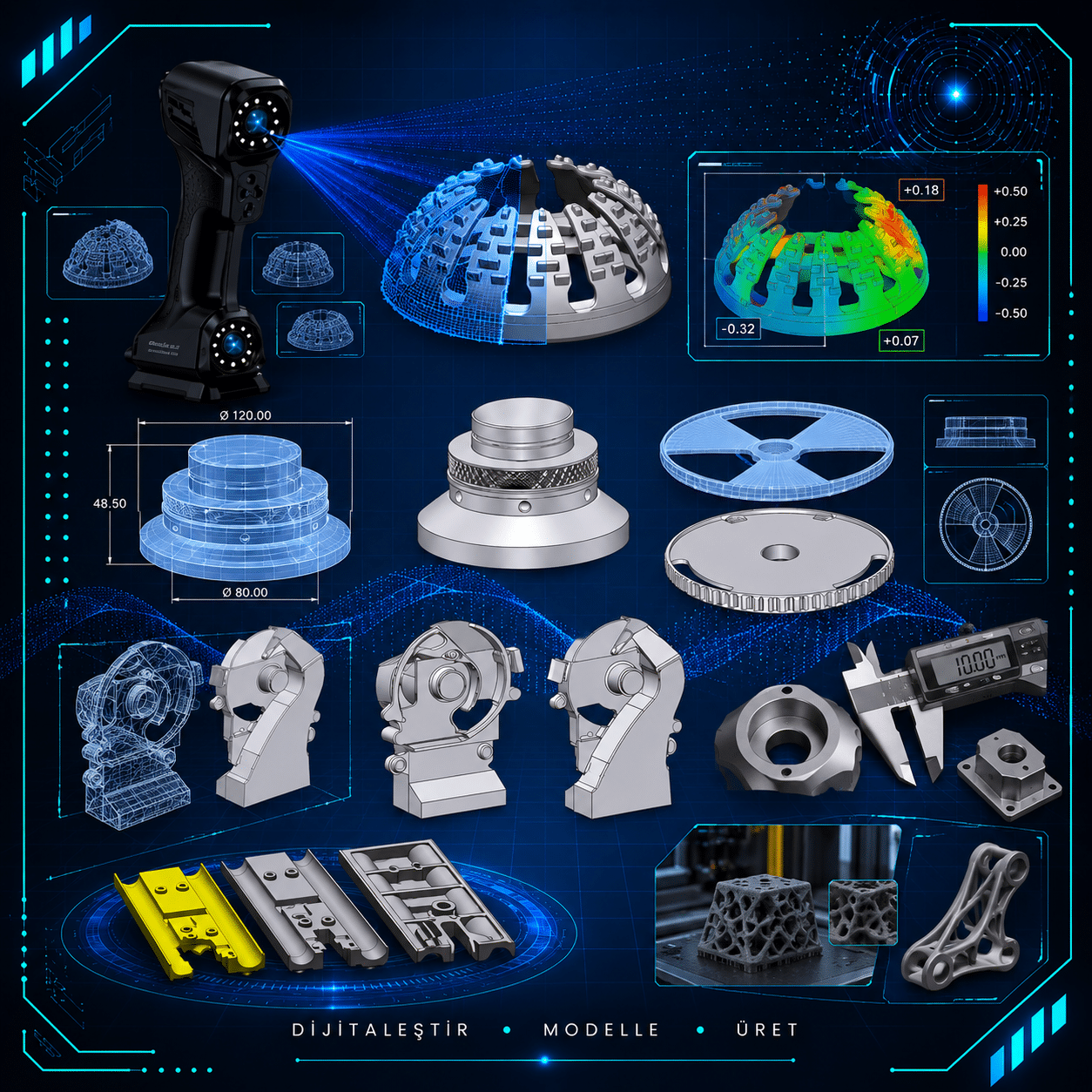 3d tarama ve modelleme görseli Tersine mühendislik, 3D tarama, CAD modelleme, 3D Ölçüm ve Raporlama ve 3D baskı ile yeniden üretilen endüstriyel parça - Yalın Mühendislik