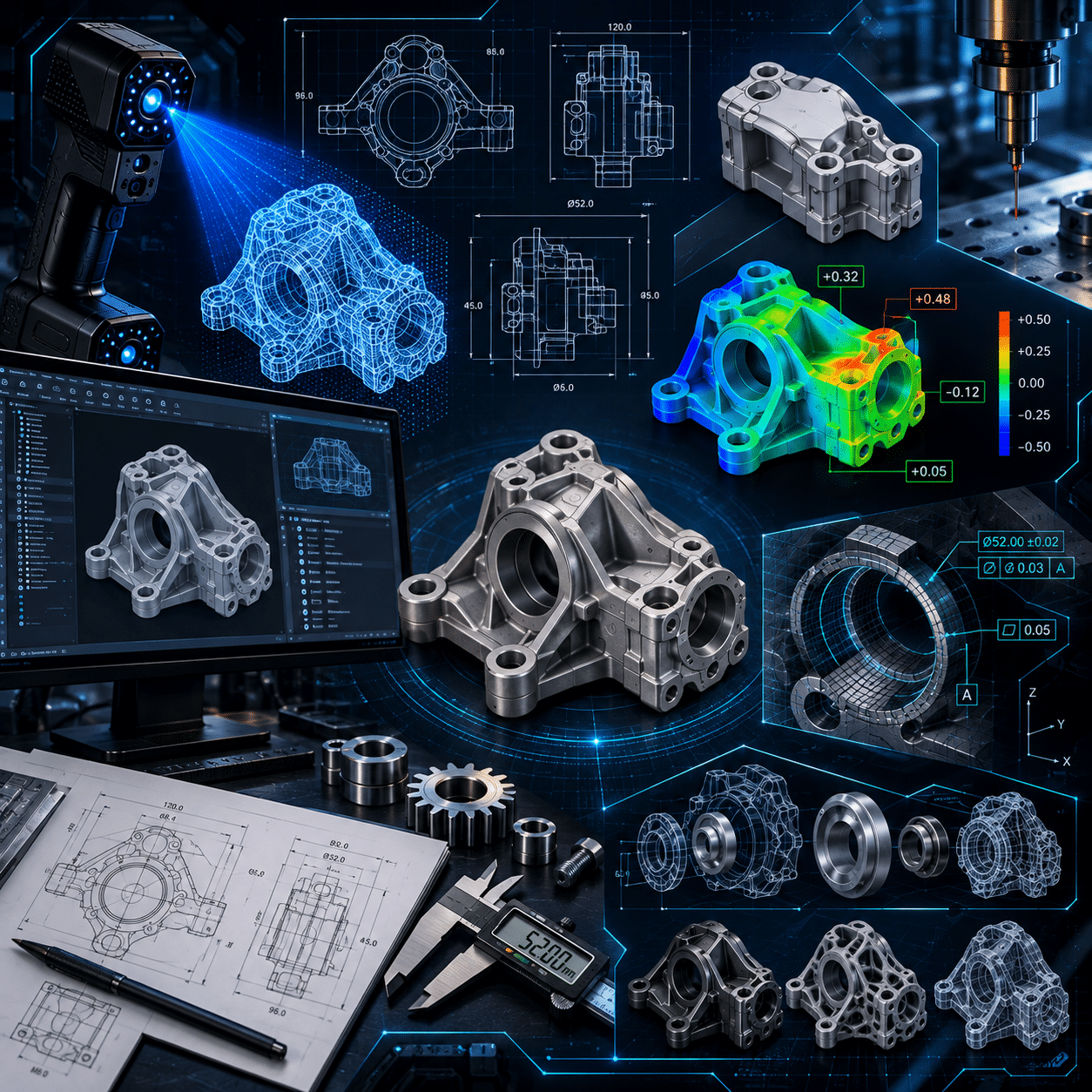 parça analizi ve ihtiyaç belirleme Tersine mühendislik, 3D tarama, CAD modelleme, 3D Ölçüm ve Raporlama ve 3D baskı ile yeniden üretilen endüstriyel parça - Yalın Mühendislik